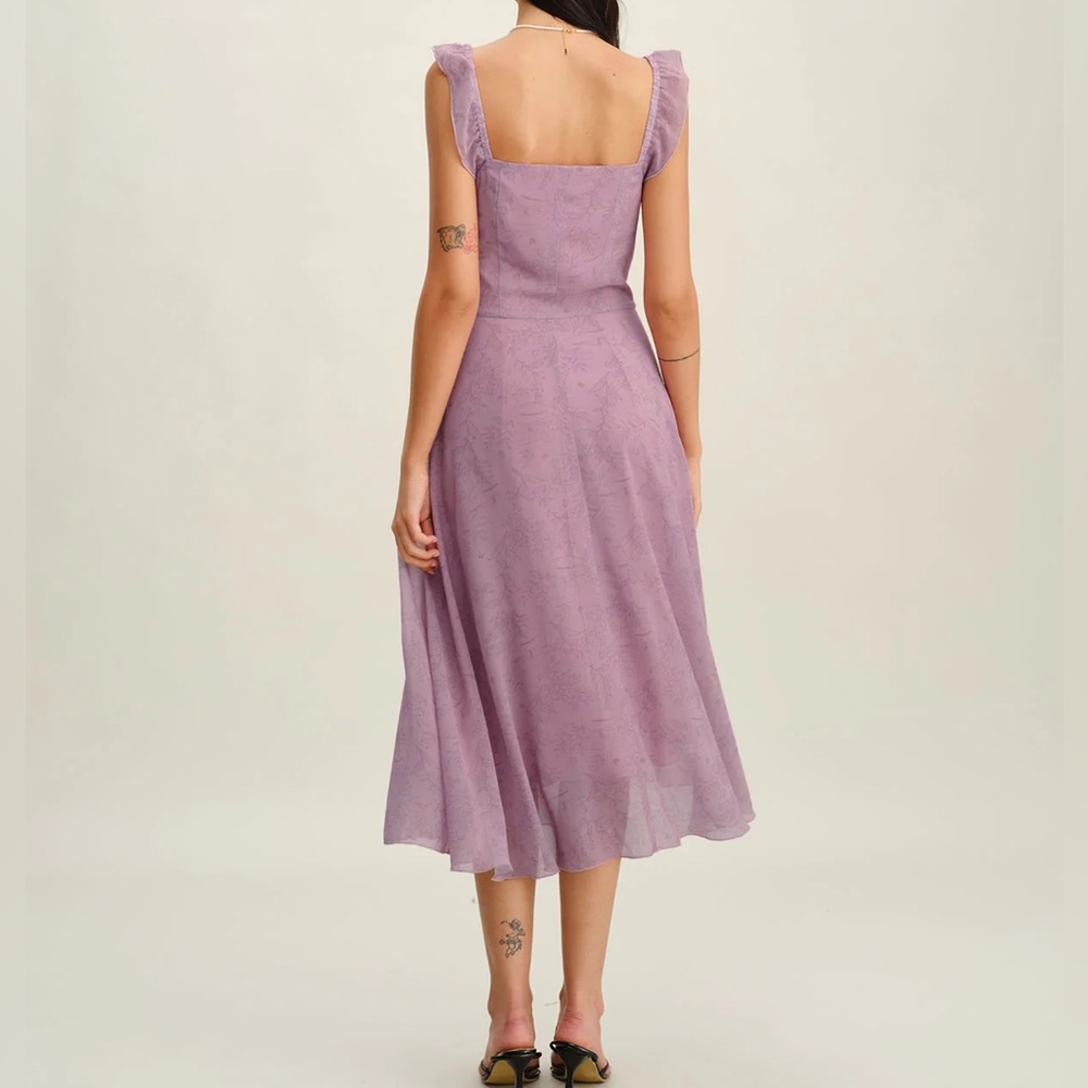 Rihoas Purple Floral Square Neck Ruffle Slip Midi Dress - Picture 8 of 10